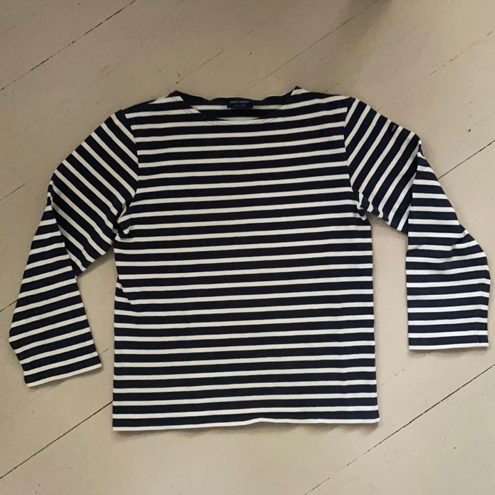 Saint James Navy & Ecru Tee Size Small
